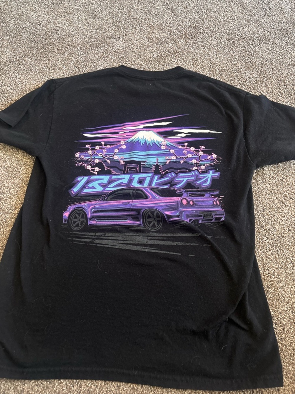 Black Tee with Neon Purple Skyline & Sports Car Graphic